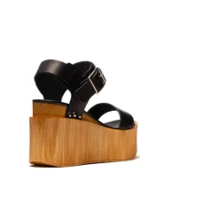 Wood Sandals|Wedges-L'INTERVALLE Fleur Black Leather