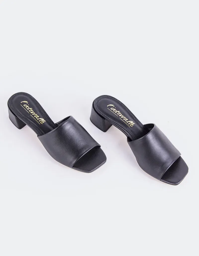 Mid Heels|Mules-L'INTERVALLE Fortunata Black Leather