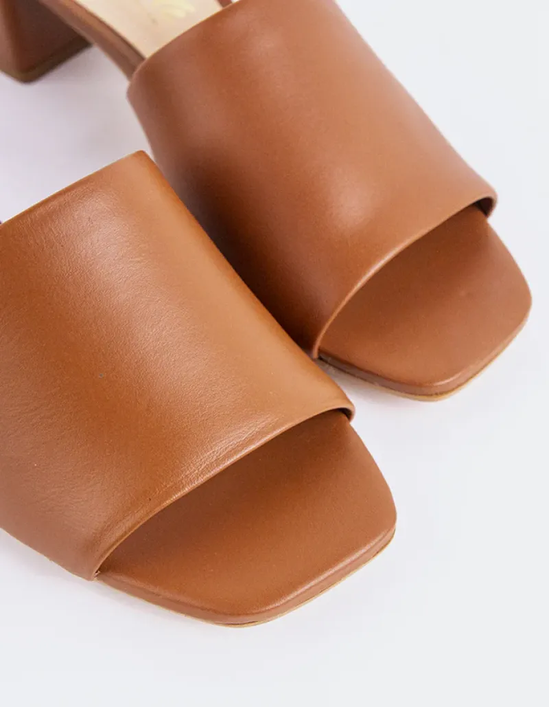 Mid Heels|Mules-L'INTERVALLE Fortunata Cognac Leather