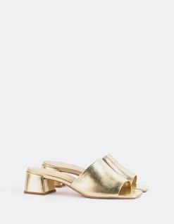 Mid Heels|Mules-L'INTERVALLE Fortunata Gold Leather