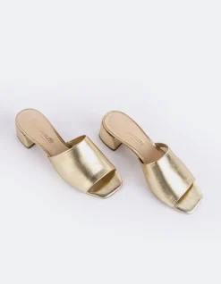 Mid Heels|Mules-L'INTERVALLE Fortunata Gold Leather