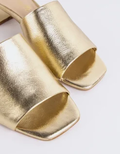 Mid Heels|Mules-L'INTERVALLE Fortunata Gold Leather