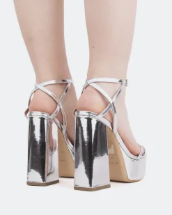 Platform|Strappy-L'INTERVALLE Fremont, Silver Leather/Cuir Argenté