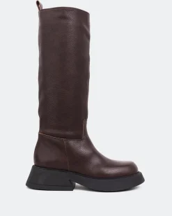 Tall Boots-L'INTERVALLE Gare Brown Leather