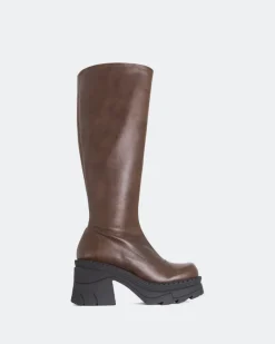 Platform|Tall Boots-L'INTERVALLE Giovana Brown Stretch