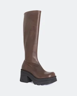 Platform|Tall Boots-L'INTERVALLE Giovana Brown Stretch