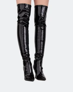 Over-the-knee|Stretch-L'INTERVALLE Giverny Black Patent Stretch