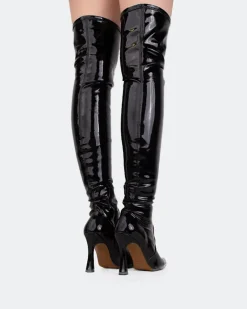 Over-the-knee|Stretch-L'INTERVALLE Giverny Black Patent Stretch