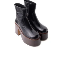 Platform|Ankle Boots-L'INTERVALLE Gunner Black Leather & Brown Sole
