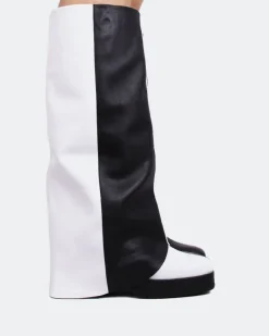 Platform|Tall Boots-L'INTERVALLE Jaris Black-White Leather