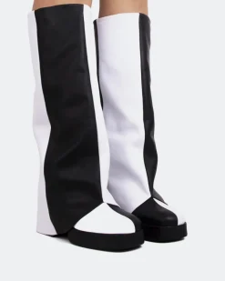 Platform|Tall Boots-L'INTERVALLE Jaris Black-White Leather