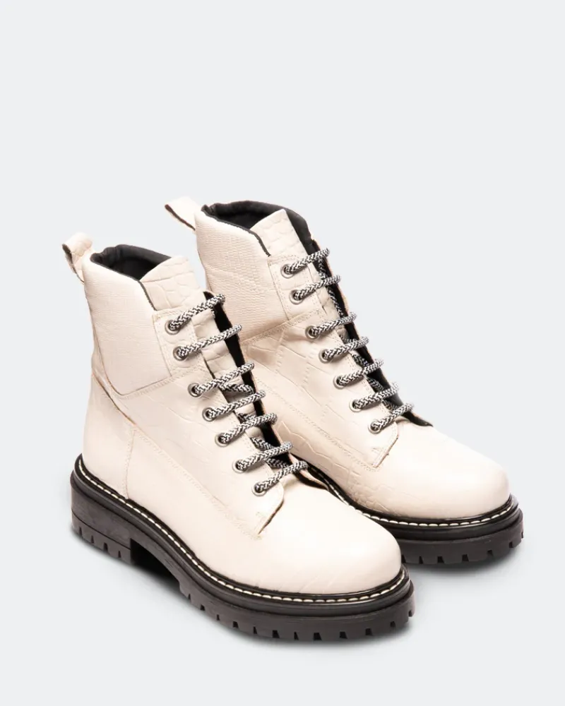 Ankle Boots-L'INTERVALLE Kawasaki Off White Croco