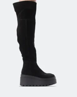 Over-the-knee|Stretch-L'INTERVALLE Koulutie Black Suede Stretch