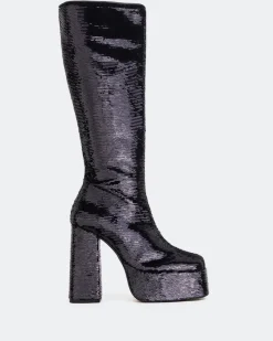 Platform|Tall Boots-L'INTERVALLE Latto Black Sequins