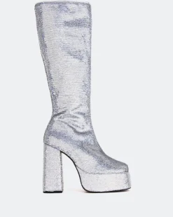 Platform|Tall Boots-L'INTERVALLE Latto Silver Sequins