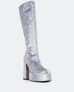 Platform|Tall Boots-L'INTERVALLE Latto Silver Sequins