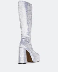 Platform|Tall Boots-L'INTERVALLE Latto Silver Sequins