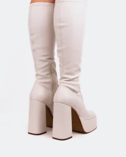 Platform|Tall Boots-L'INTERVALLE Lorde Off White Stretch