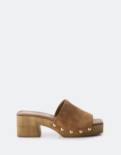 Wood Sandals|Mules-L'INTERVALLE Maja Cognac Suede