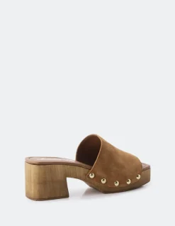 Wood Sandals|Mules-L'INTERVALLE Maja Cognac Suede