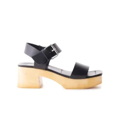 Wood Sandals|Platform-L'INTERVALLE Marion Black Leather