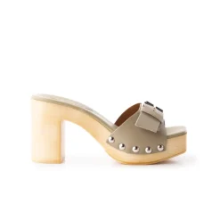 Wood Sandals|Mules-L'INTERVALLE Micro Light Khaki Leather