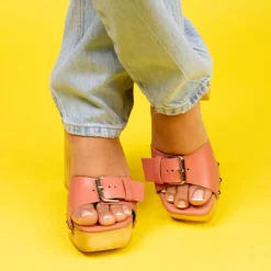 Mules|Wood Sandals-L'INTERVALLE Micro Pink Leather