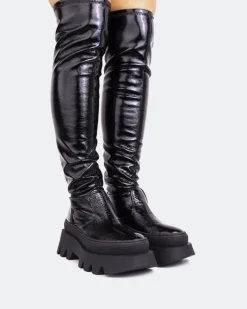 Over-the-knee|Stretch-L'INTERVALLE Moncton Black Naplack Stretch