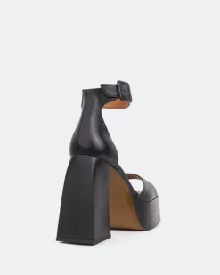 Platform-L'INTERVALLE Moore, Black Leather/Cuir Noir