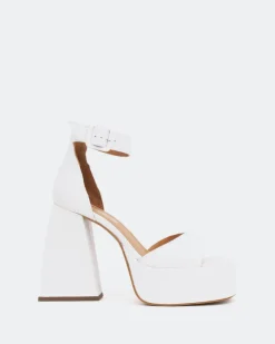 Platform-L'INTERVALLE Moore, White Leather/Cuir Blanc