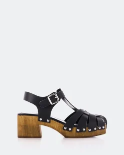 Fisherman|Wood Sandals-L'INTERVALLE Oline Black Leather