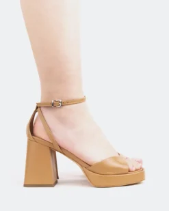 Platform-L'INTERVALLE Pujol, Camel Leather/Cuir Chameau