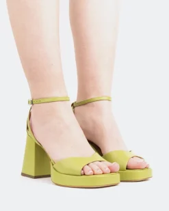 Platform-L'INTERVALLE Pujol, Green Leather/Cuir Vert