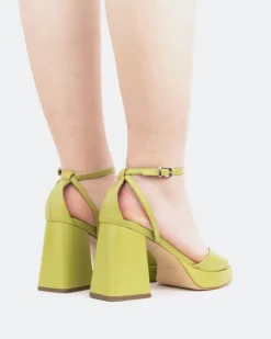 Platform-L'INTERVALLE Pujol, Green Leather/Cuir Vert