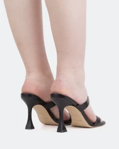 Mules-L'INTERVALLE Pyramid, Black Leather/Cuir Noir