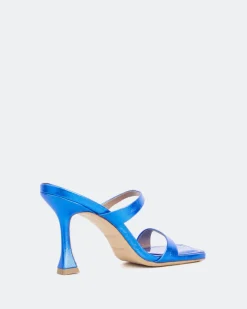 Mules-L'INTERVALLE Pyramid, Blue Metal/Métal Bleu