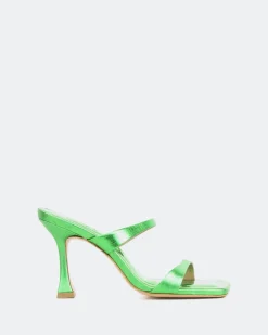 Mules-L'INTERVALLE Pyramid, Green Metal/Métal Vert