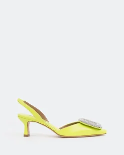 Slingbacks-L'INTERVALLE Reale, Green Leather/Cuir Vert