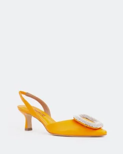 Slingbacks-L'INTERVALLE Reale, Orange Leather/Cuir Orange