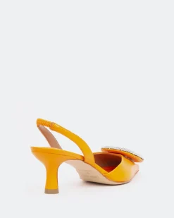 Slingbacks-L'INTERVALLE Reale, Orange Leather/Cuir Orange
