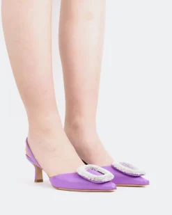 Slingbacks-L'INTERVALLE Reale, Purple Leather/Cuir Violet