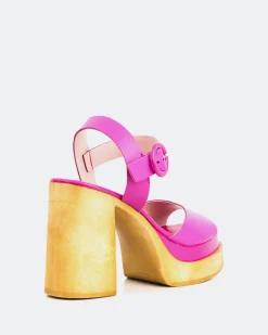 Wood Sandals|Platform-L'INTERVALLE Starburst Fuchsia Leather