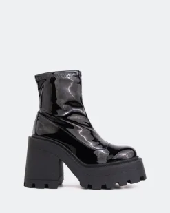 Platform|Ankle Boots-L'INTERVALLE Tana Black Shiny Leather