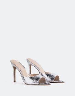 High Heels|Mules-L'INTERVALLE Thelma Silver Snake Leather