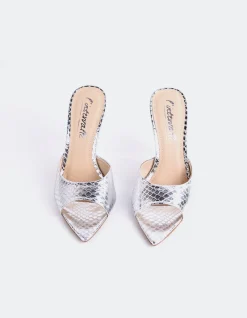 High Heels|Mules-L'INTERVALLE Thelma Silver Snake Leather