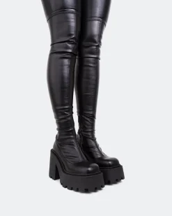 Over-the-knee|Stretch-L'INTERVALLE Tialo Black Stretch