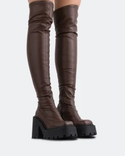 Over-the-knee|Stretch-L'INTERVALLE Tialo Brown Stretch