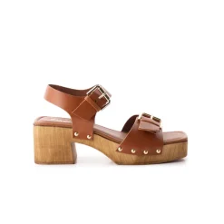 Wood Sandals-L'INTERVALLE Tiril Cognac Leather