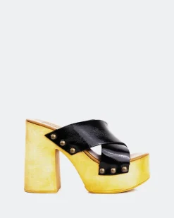 Wood Sandals-L'INTERVALLE Twist Black Leather