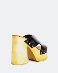 Wood Sandals-L'INTERVALLE Twist Black Leather